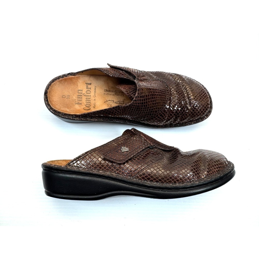 Finn Comfort Orb Clog Women 38D US 7.5 EUC Leather Brown Snake Skin Slip on Mule